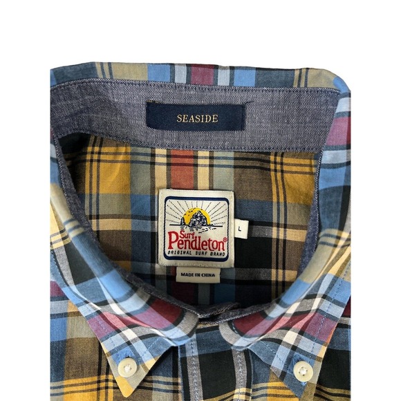 Surf Pendleton Seaside Men Button Down Plaid Short Sleeve Shirt Size Large - Picture 3 of 7